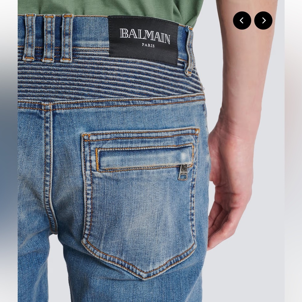 Balmain Slim Fit Biker Jeans in Blue Denim - Picture 10 of 16